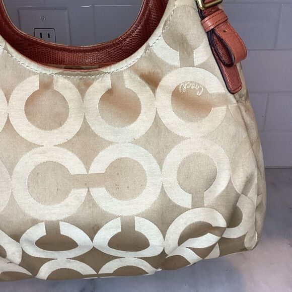 Coach Maggie Madison TanOrange OpArt Classic Hobo - Picture 5 of 16